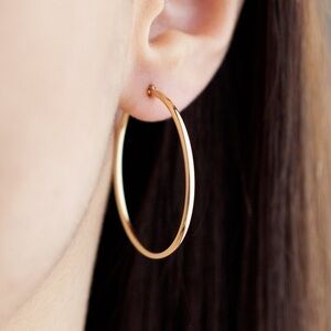14K YELLOW GOLD Hoop Earrings 30mm NEW